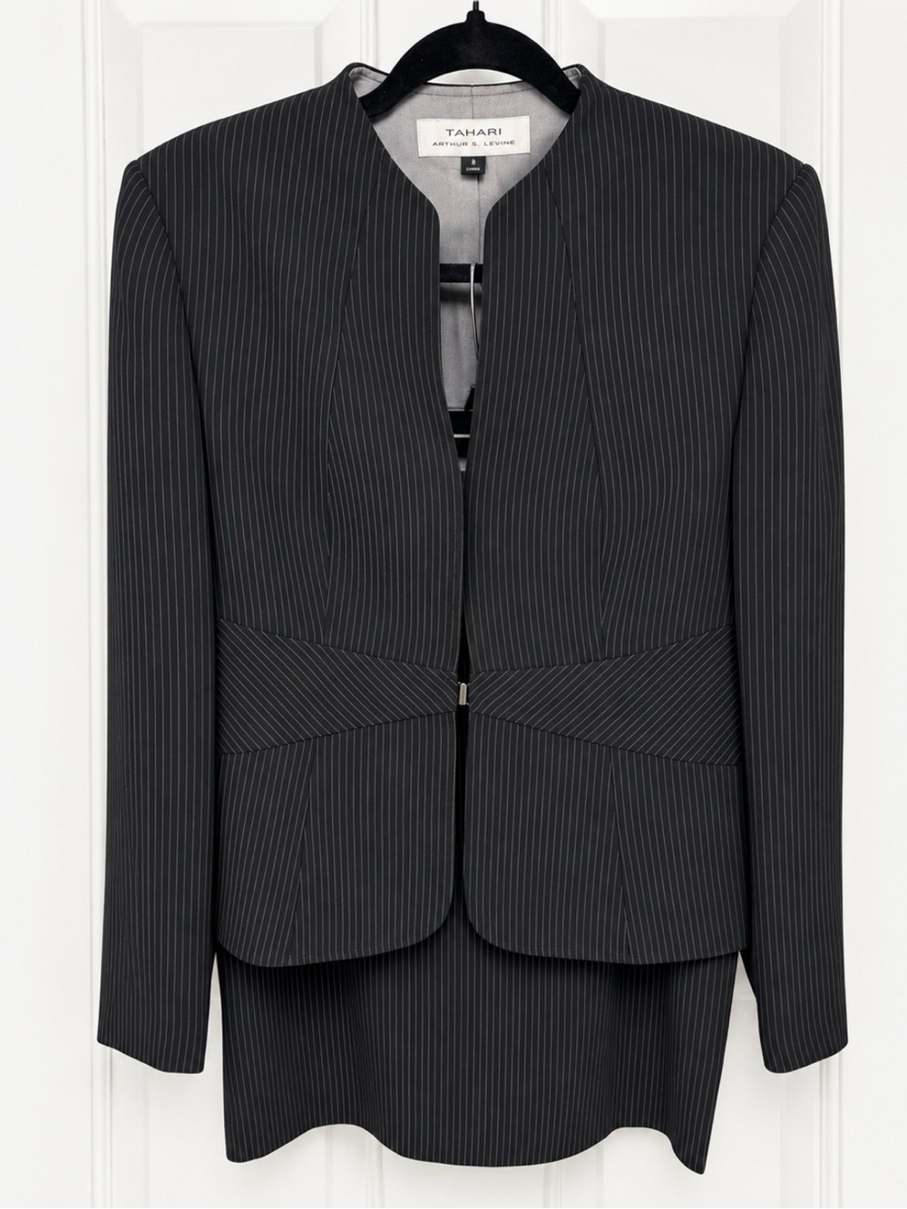 Tahari Black Pinstripe Women's Two-Piece Skirt  Set